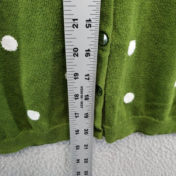 Talbots Cardigan Sweater Women's V-Neck Green White Polka Dot Buttons - Picture 4 of 7